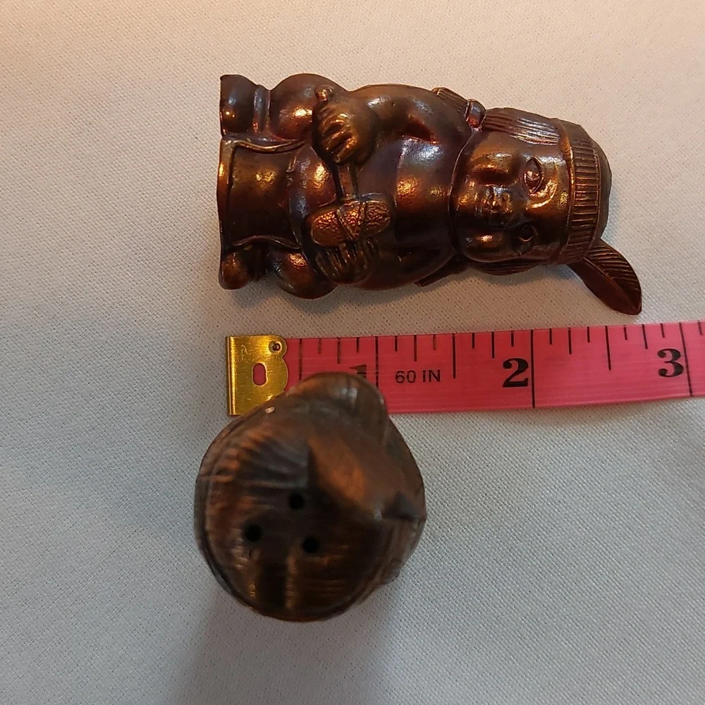 Vintage Salt and Pepper Shakers Set Cast Metal Native American EUC